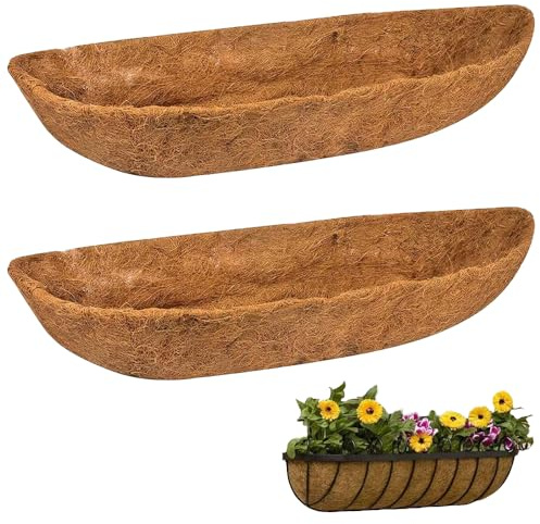 WZHHDM Hanging Basket Liner, 2 Set Manger Coco Fiber Liner, 24 Inch Wall Mounted Coco Liner Trough for Plant Flower Growth, Garden Porch Balcony Planter Wall Basket Liner Replacement