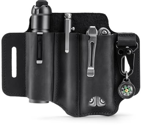 Lederscheide für EDC Organizer Leder Crazy Horse Gürtelschlaufe Multitool-Halter mit Schlüsselhalter Stifthalter Taschenlampenhalter Herren EDC Taschen