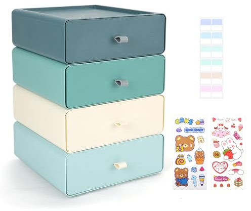 TIE-DailyNec 4 Cajoneras Apilables, Cajonera Organizadora de Cosméticos, Caja de Almacenaje con Cajones, Organizador de Maquillaje para Escritorios, Tocadores, Oficinas (Morandi)