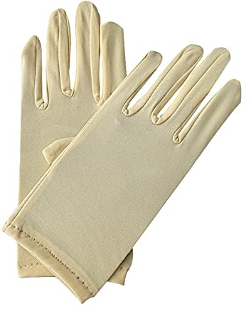 Fashionable Gloves Stretch Dance Short Women's Ceremonial Plain Accessory Gloves Silver Cleaning (Beige, One Size)