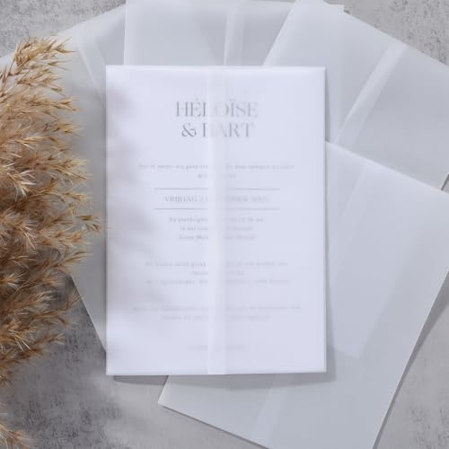 UNIQOOO 70 Pack Frosted Vellum Jackets for 5x7 Invitations, Luxury Pre-Folded Vellum Paper, 115GSM