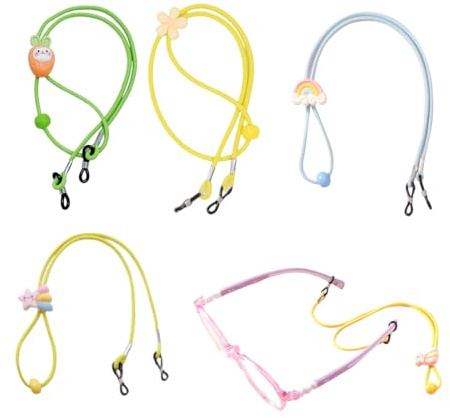 5 Stück Cartoon süß Brillenbänder für Jungen und Mädchen, Multifunktionales Brillenkette Einstellbares Maskenkette, Sonnenbrillenband Brillenkordel, Geeignet für Sport