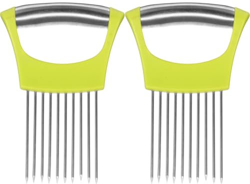 ABOOFAN 1 Jeu Brochette D'oignon Aide-trancheur De Légumes Trancheuse De Pommes De Terre Coupe-oignon Porte-oignon Support De Guide De Coupe D'oignon Green Acier Inoxydable 2 Pièces