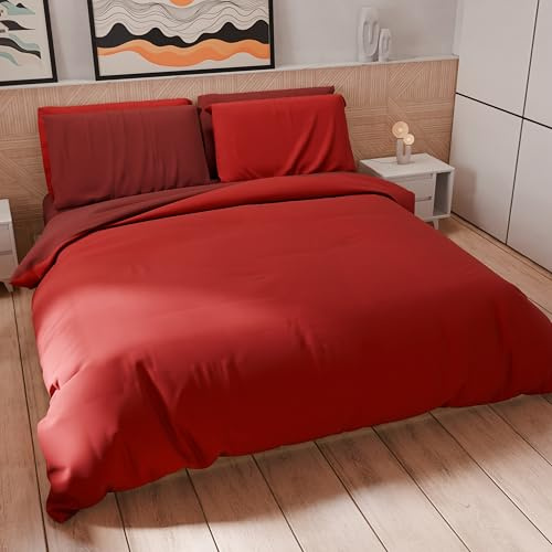 Petti Artigiani Italiani - Bettwäsche-Set für Einzelbett, 160 x 200 cm (1 Kissenbezug 50 x 80 cm inklusive), Bettbezug aus weicher Mikrofaser, Rot - Bordeaux