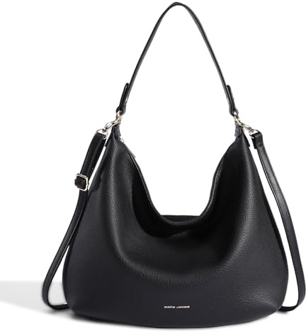 David Jones Borsa a Spalla Hobo Donna - Borsa Shopper Grande in Similpelle Morbida - Borsa Tote con Tracolla Lunga - Borsa Shopping Capiente Classica e Pratica - Nero