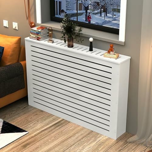 VYUJHNBG White Radiator Cover Louvered Grill Shelf Cabinet, Slatted Design Heater Cover Cabinet with Top Storage Shelf, for Living Room, Home Furniture