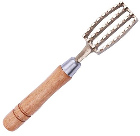 Pelador multiusos de latón para escamas de pescado, raspador de cocina para pelar pescado y verduras, pelador multifuncional con mango de madera