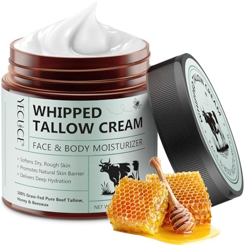 Beef Tallow Skincare, Tallow Balm, Tallow Creme bio, Bio-Rindstalgbalsam mit rohem Honig - Feuchtigkeitscreme für weiche, glatte Haut, 120g/4.2 oz