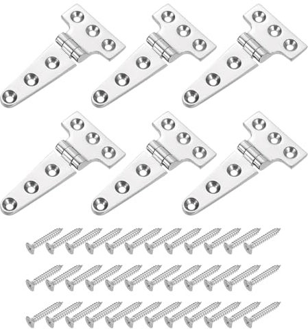 QUARKZMAN 6 Stück schwere T-Scharniere, Marine Grade T-Scharnier 4 x 2 Edelstahl Bootsscharniere Gussband-Scharnier mit Schrauben für Bootsluke Hoftüren Scheunentor, Silber