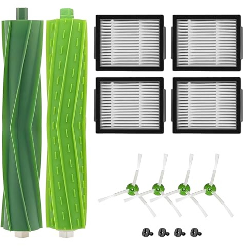 Raheem Cepillos de repuesto para iRobot Roomba e/i/j Serie i7 + i3+ i4+ i6+ i8+ j7 E5 E6 E7 Accesorios 1 Juego de cepillos de goma, 4 cepillos de limpieza de bordes, 4 filtros de alto rendimiento