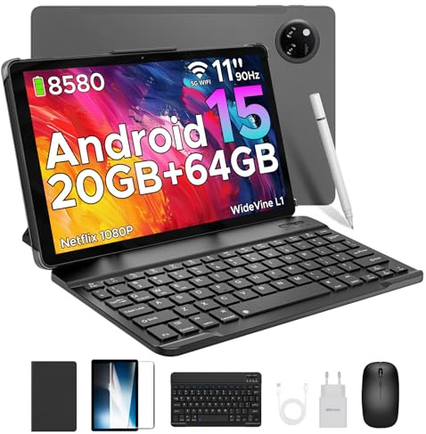 DOOGEE Tab A9+ Android 15 Tablet 11 Zoll, T7200 Octa Core 8580mAh, 20GB RAM+64GB ROM(TF 2TB), 90Hz, 13MP+5MP Gaming Tablets mit Tastatur und Stift, Maus, Hülle, WiFi 5/WidevineL1/Face ID/OTG