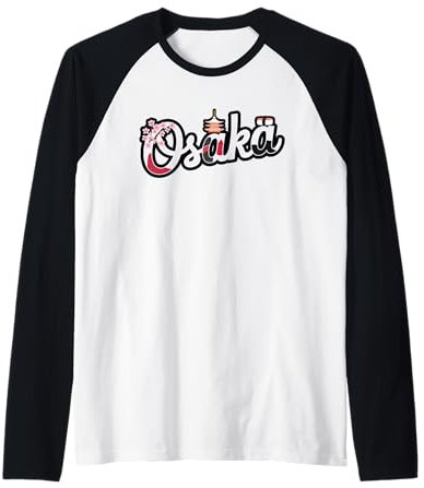 Japonés Osaka Japón Sakura Sushi Templo de flor de cerezo Camiseta Manga Raglan
