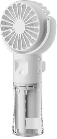 Mini ventilatore portatile, con nebulizzatore d'acqua, ricaricabile tramite USB, con 4 velocità, leggero e piccolo, ventilatore da scrivania per interni, scuola, viaggi, campeggio, trucco (bianco)