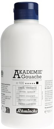 Schmincke - Akademie Gouache, weiß, 500 ml-Flasche, 22 100 028, feinste Gouache, natürliche Deckkraft, höchst pigmentiert, farbintensiv und matt