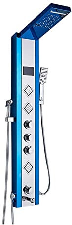 Panneau de douche, Noir Nickel LED Pluie Cascade Douche Robinet Ensemble Panneau De Douche Colonne Buse Multifonctionnelle Massage SPA Jet Écran De Température(Blue 9006)