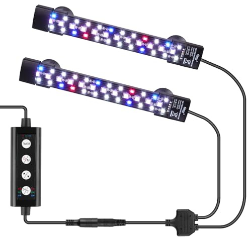 hygger Dual Channel Submersible Aquarium Light,12W Fish Tank LED Light with 3 Rows Beads 7 Colors and Adjustable Brightness for 15-60L Aquariums(2)