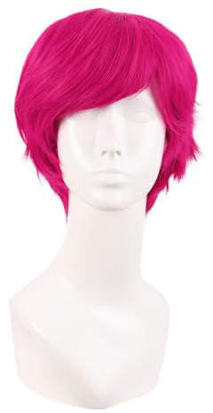 MapofBeauty 10 Pulgada/25 cm Monochrom Fibras Side Flequillo Corto de Cosplay Pelucas (Rosa Caliente)