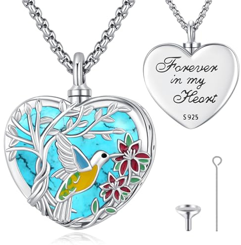 Eusense 925 Argento Sterling Collana Urna Colibrì Albero della vita Urna Ciondolo Collana Urna per Ceneri Gioielli Ciondolo Memoriale Ceneri per Donne Uomini Umano Cane Gatto Keepsake