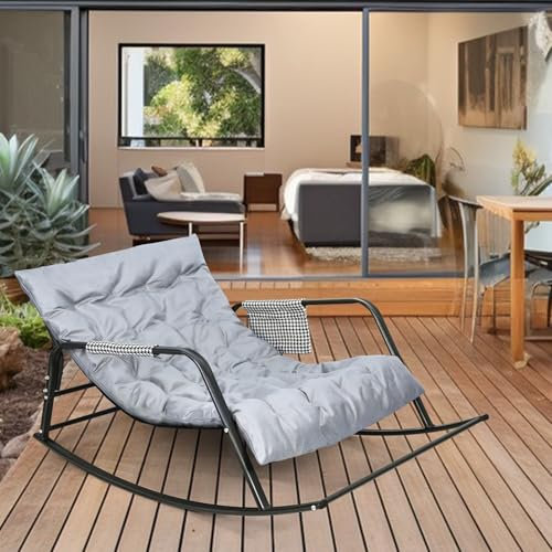 Bequemer Schaukelstuhl für drinnen und draußen, verstellbare Rückenlehne, breite Liege, perfekt für Wohnzimmer, Terrasse, Garten, Balkon, Entspannung und Nickerchen am Nachmittag, Grau