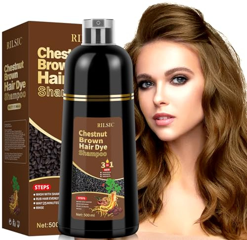 500ml Champú Color Castaño Marrón，Hair Dye Shampoo para Teñir Canas Mujer Negro,Champú para Cabello Negro Instantáneo Champu Colorante Tinte para Hombre y Mujer