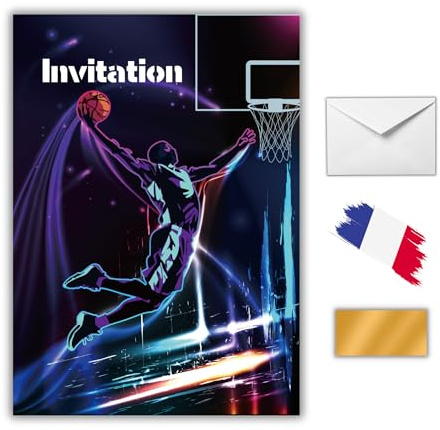 EVTI 10 Cartes d’invitation anniversaire thème basket, invitations sportives à gratter enfant, Carte anniversaire match basket pour garçon avec enveloppes