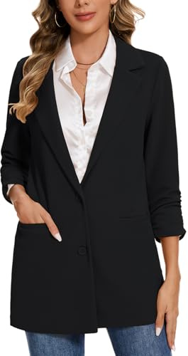 3/4 Sleeve Mid Length Long Blazer for Women Business Casual Smart Jackets | 3/4 Sleeve Mid Length Half Lined Long Blazer for Women Business Casual Jackets Front Dressy Work Office Smart Outfits Blazer