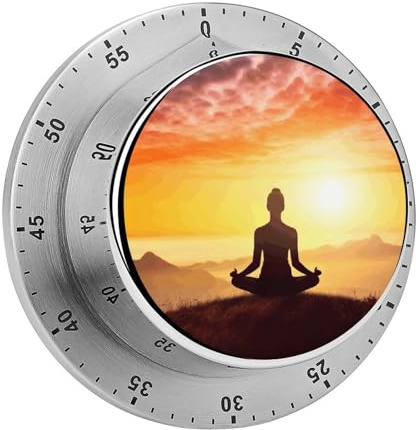 Mechanischer Küchentimer für Yoga und Meditation, 60-Minuten-Aufziehtimer mit Magnetfuß, runder, manuell drehbarer Timer aus Edelstahl für Meetings, Kochen und Arbeiten