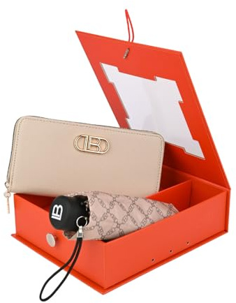 Laura Biagiotti Cofanetto Regalo Donna, Portafoglio Donna in PU e Ombrello Super Mini Pieghevole Tascabile, Elegante Set