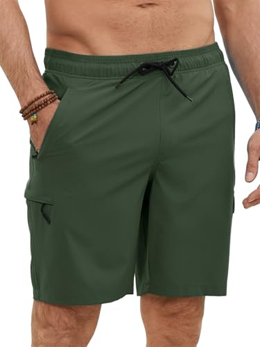 YloveM Badbyxor herr 2 i 1 innerbyxor, nätfoder, snabbtorkande boardshorts, herr med dragsko, ventilerande badshorts med dragkedja, vattenavvisande simbyxor, elastiska