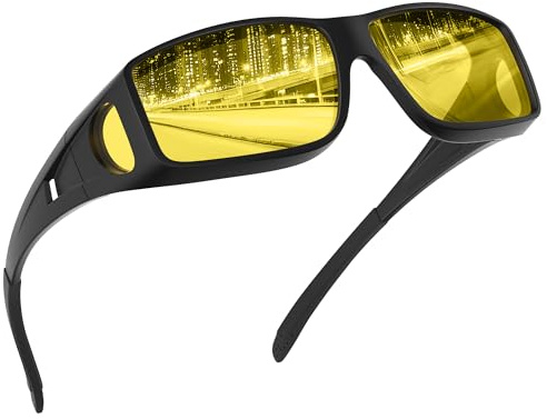 kunchu Night Vision Glasses for Driving Anti-Glare Fit-Over Eyewear Night Driving Glasses for Men/Women (A37601TBlackY)