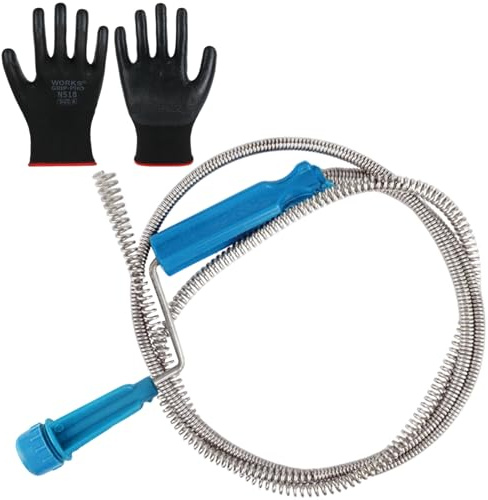 Professional Drain Unblocker Tool 3 Meter 9.84 ft with Spring Flexible Toilet Plumbing Snake Sink Unblocker Wire Drain Auger Cleaning Tool with Glove for Sewer Bathroom Drainage Kitchen Sink (3M)