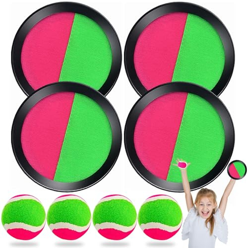 PQETBV Racchettoni Giochi Spiaggia, Giochi Spiaggia Bambini, Set per la Cattura con Velcro con 4 Pagaia e 4 Palle, Racchette in Velcro per Feste, Giardino, Famiglia