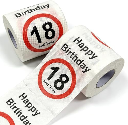2 Rolle Klopapier 18 Geburtstag, Lustiges Toilettenpapier, Happy Birthday Motivpapier WC-Papier 3 Lagig mit 18. Geburtstag Dekoration, Fun Toilet Paper Geschenkartikel Klorolle für Freunde Familie