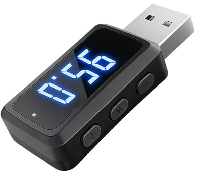 BaZuyunMd Bluetooth 5.3 Auto Adapter mit FM Transmitter, USB Bluetooth Empfänger Sender für Freisprechanrufe und Musikstreaming, Schwarz