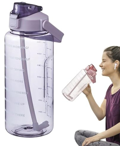 Generico Grande Bottiglia D'acqua Sportiva Da 2 Litri - Rilevatore Di Idratazione Con Indicazione Del Per Viaggi, Fitness E Attività All'aperto, D'acqua Quotidiana Senza BPA Con Chiusura A Scatto