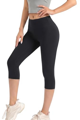 HYCOPROT Creamlush 3/4 Capri Mjuka Stretch Yogabyxor Dam Hög Midja Tights | Silkeslen, Ogenomskinlig, 4-Vägsstretch, Magkontroll, Stretchig, Elastisk, Beskuren Längd, för Löpning Fitness Gym Casual