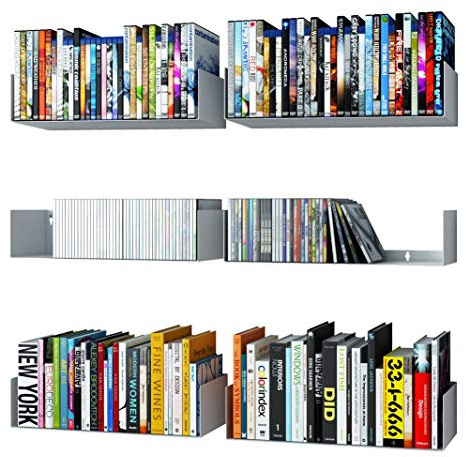 Wallniture Bali weiß schwebende Regale für Wand CD DVD Lagerregal und Metall Bücherregal Set von 6