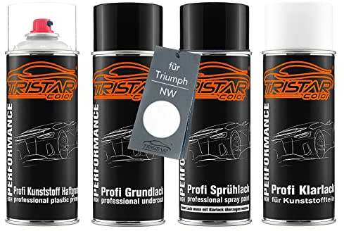TRISTARcolor Peinture moto Kit bombes de peinture pour plastique pour Triumph NW Crystal White primaire d'adhérence peinture de fond peinture de base vernis clair avec plastifiant