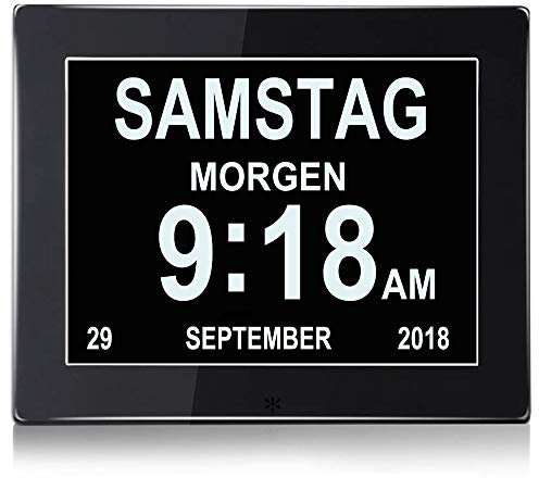 SENXINGYAN 8 Digital Wecker,Digitaler Kalender Tag Uhr Für Demenz sehschwachen Gelesen Werden,Kinder, Senioren, Sehschwache und Alzheimer Patienten (schwarz)