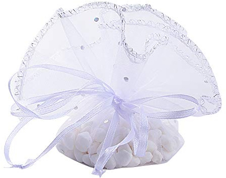 BUONDAC (Dmr. 26cm) 50 STK runde Organzasäckchen Geschenkbeutel Organza Hochzeit Schmuckbeutel Organzabeutel Säckchen klein Geschenksäckchen (Weiß)