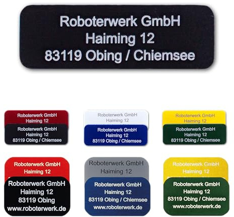 Roboterwerk Drohnen Kennzeichnungsschilder mit Lasergravur | Aluminium | 31x19mm oder 30x10mm | schwarz eloxiert | Text | e-ID und Registrierungsnummer | Aufkleber (Schwarz, 30x10mm)