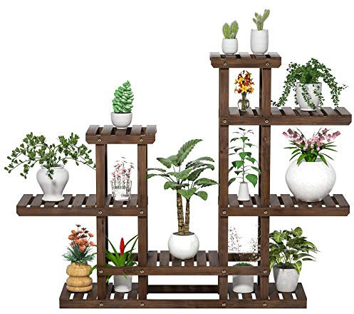 Yaheetech Pflanzenregal Holz, Blumenregal Outdoor, Blumentreppe 6 Ebenen, Pflanzentreppe mehrstöckig Holzregal 120,5x25x96,5 cm, Blumenständer für Garten Wohnzimmer Balkon Innen