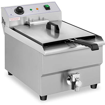 Royal Catering Friteuse Électrique De Restaurant Simple Avec Robinet Professionnelle RCEF 16EB (3 500 W, 16 l, Température Max. 200 °C, Zone froide, Robinet de vidange)