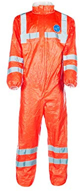 DuPont Tyvek 500 HV Chemical Protection Clothing with Collar, Category III, Type 5-B and 6-B Flourescent Orange with Grey Reflective Stripes Size S