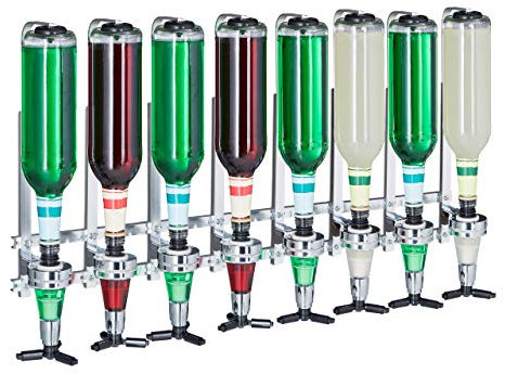 Relaxdays Spillatore da Parete, Bar Butler per 8 Bottiglie, Dosatore Professionale da 3 cl, HLP 73x36x11 cm, Argento