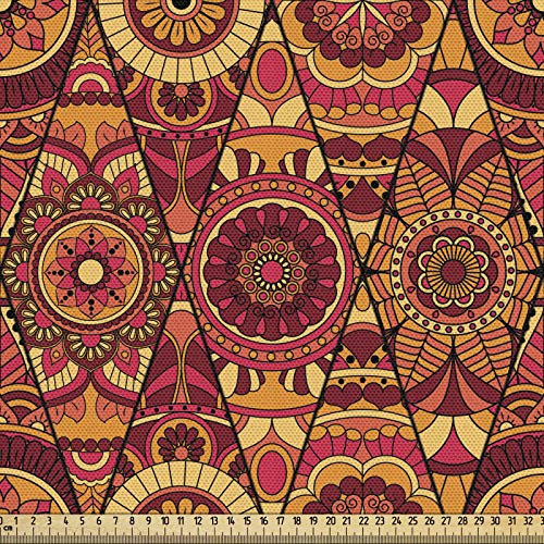 ABAKUHAUS Mandala Gewebe als Meterware, Floral Boho Geometrisch, Schön Gewebten Stoff für Polster und Wohnaccessoires, 1M (148x100cm),Kastanienbraun Gelb