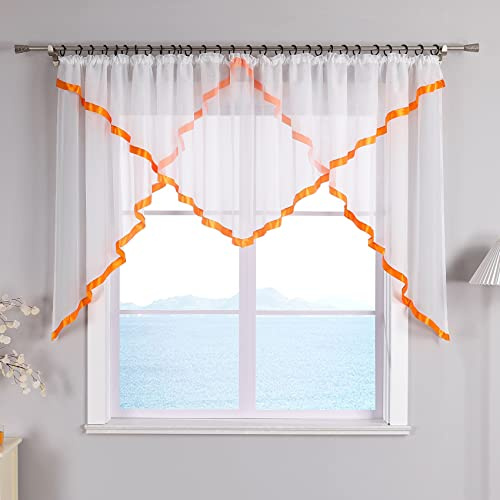 ESLIR Scheibengardine mit Kräuselband Gardinen Küche Voile Orange 145x300 | Bistrogardinen, Transparent, Stores Vorhänge mit Satinband, 1 Stück, Fenstergardinen modern, Wohnzimmer deko, Küchengardinen