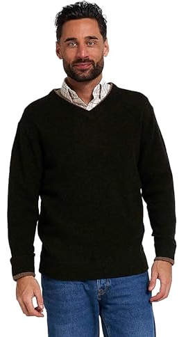 Jack PYKE Askcombe 100% lammull långärmad v-ringad jumper pullover, grön (Dark Olive), M