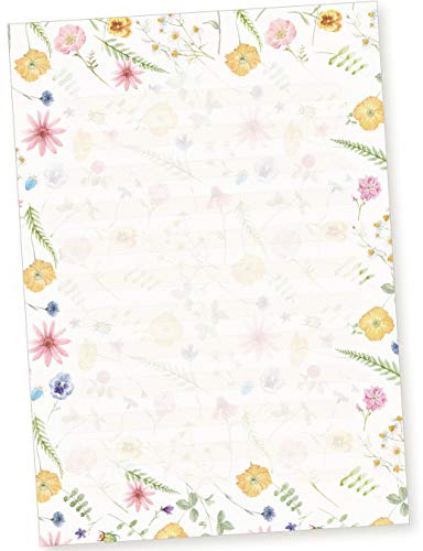 tatmotive Schreibblöcke DIN A4 liniert Flora-Bianca (2 Stück) Briefpapier Linien Block mit Blumen und besonders feiner Lineatur