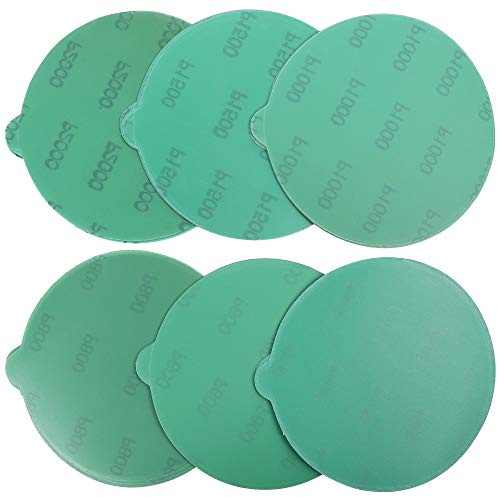 LotFancy 6 Inch PSA Sanding Discs with Tabs, 60PCS 400 600 800 1000 1500 2000 Grit Self Adhesive Wet Dry Green Film Sandpaper Assortment, Random Orbital Sander Fine Grit Sand Paper